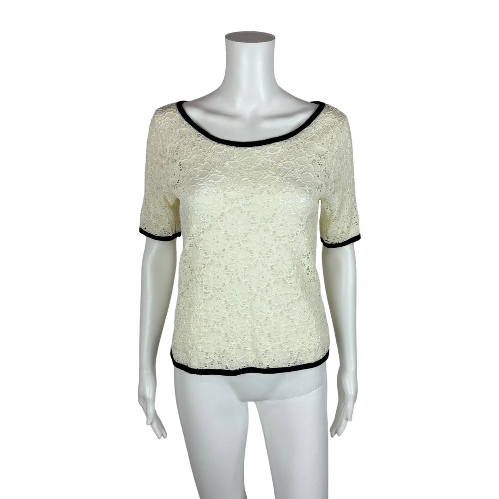 Forever 21 Lace Top Women's Small Black And Cream Sheer Short Sleeve Shirt
